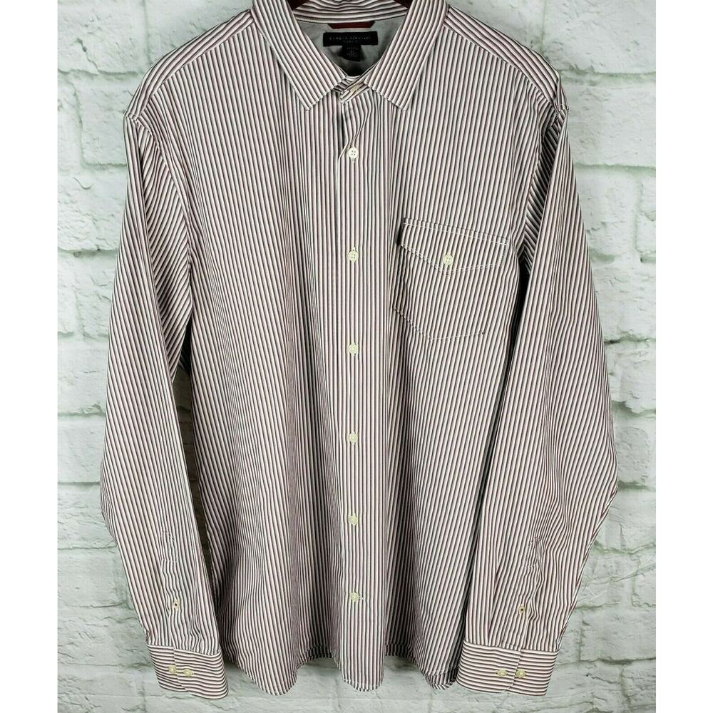 Banana Republic MensButton Down Shirt Slim Fit Red Multi Striped L/S XL 17-17.5